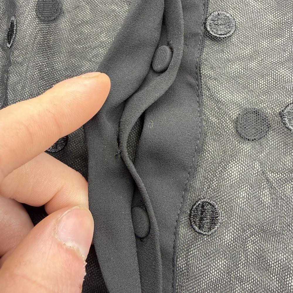 J Crew Sheer Tie Neck Long Sleeve Button Blouse Black Dotted Polka Dot Tulle S - Picture 8 of 16